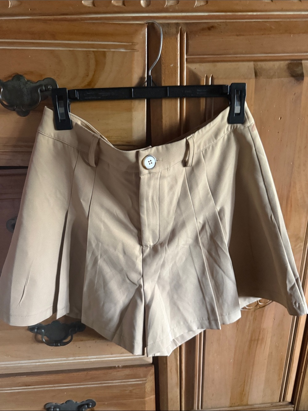 Pleated Tan Women's Skort with Front Button